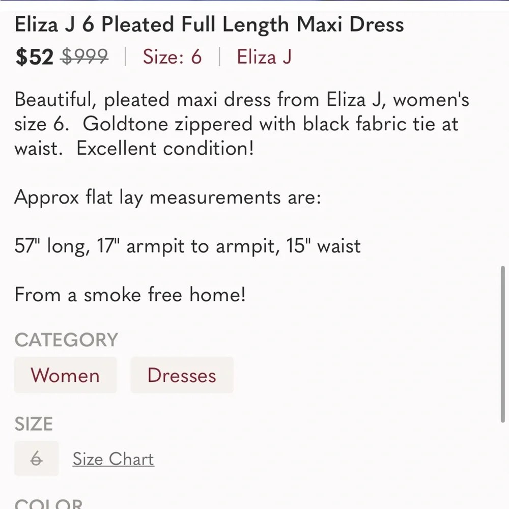 🪴HP🪴 Eliza J Pleated Full Length Maxi Dress Size 6 - Picture 8 of 8